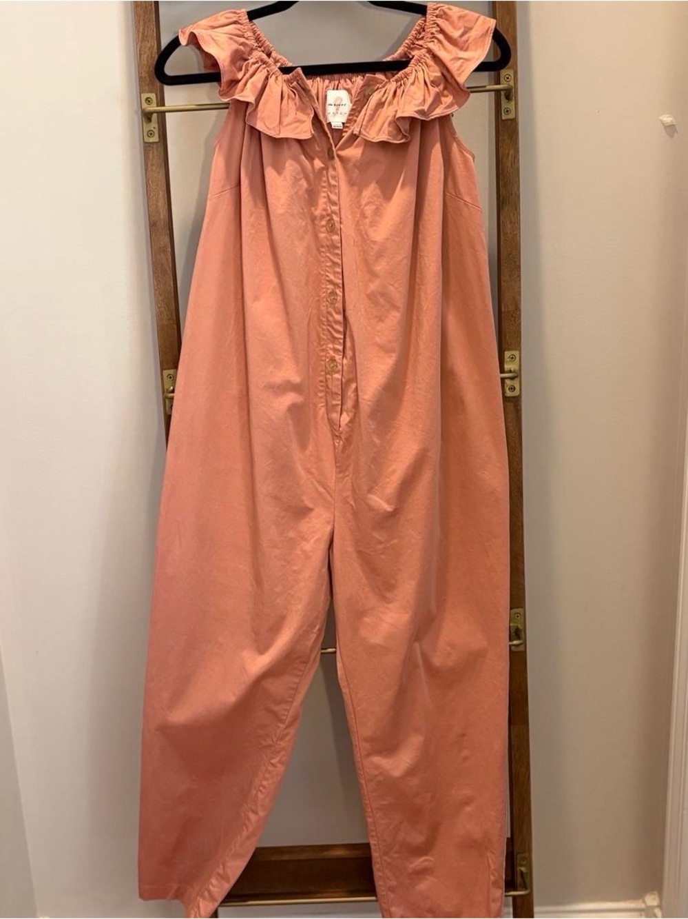 The Nines by HATCH Coral Pink Ruffled Jumpsuit